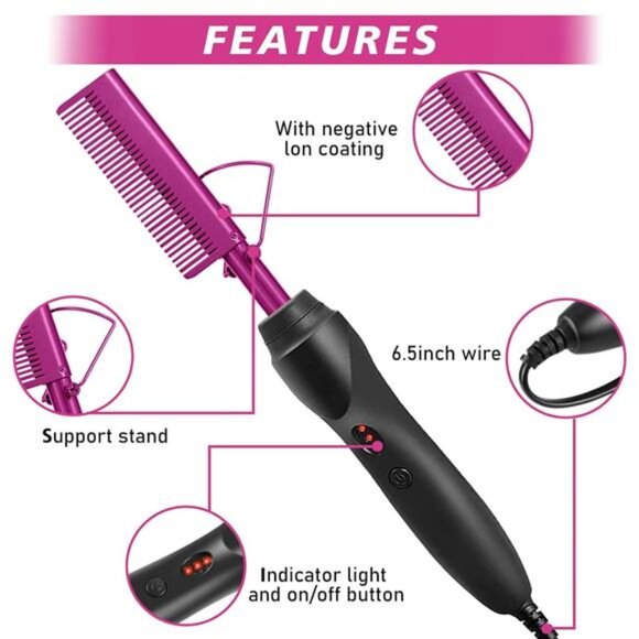 Hot Comb Hair Straightener Heat Pressing Combs, Hot Comb for Wigs Human main image 8